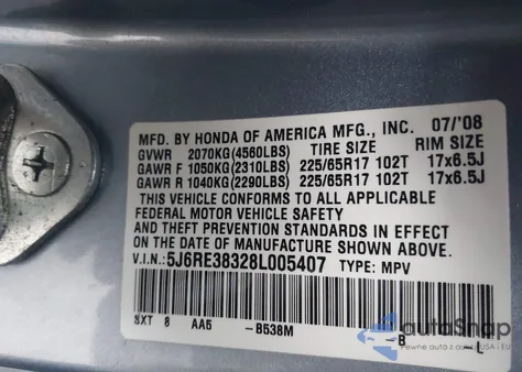 2008 Honda Cr-V Lx из США, поврежденный, VIN 5J6RE38328L005407